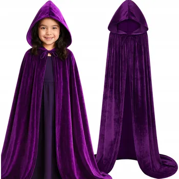 Karnevalový kostým DLOUHÝ FIALOVÝ PLÁŠŤ ČARODĚJ KOSTÝM NA HALLOWEEN KARNEVALOVÝ BÁL 140 146