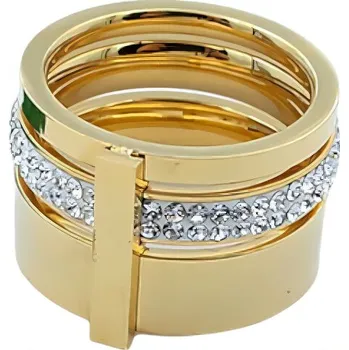 Prsten Zlatý prsten s kamínky a stříbrnou barvou, velikost 6-10, výška 15 mm, elegantní design pro každodenní nošení. 54,4