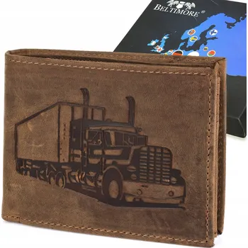 Peněženka Pánská kožená peněženka hnědá nubuk horizontální s motivem kamionu a RFiD ochranou Beltimore
