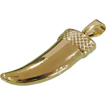 Přívěsek Přívěsek ve tvaru zvířecího tesáku se zdobením v horní části, zlatá barva, elegantní design.