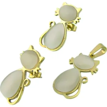 Souprava šperků Náhrdelník a náušnice s kočičkou, Přívěsek 28x25mm, Náušnice 26x16mm, Set s kočičím motivem, 12g.