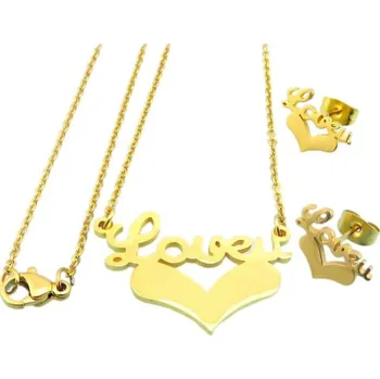 Souprava šperků Set šperků ZLATÝ NÁHRDELNÍK A NÁUŠNICE S NÁPISEM LOVE - Náhrdelník: 460x1.5mm, Náušnice: 14x10mm, Hmotnost: 6g