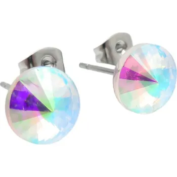 Náušnice Náušnice s aurora borealis krystalem, průměr 8 mm, elegantní pár pro každodenní nošení.