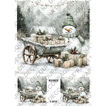 Umělecký papír Rýžový a soft papír na decoupage - Sněhulák - KB4518 Materiál: Soft, Rozměr: A4