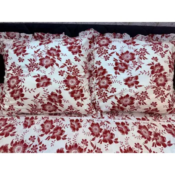 Povlečení Bavlněné ložní Povlečení 160x200 s volánky FLOWERS červená elegantní klasika