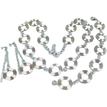 Souprava šperků Ocelový set s kruhovými přívěsky a řetízkem, stříbrná barva, elegantní design.