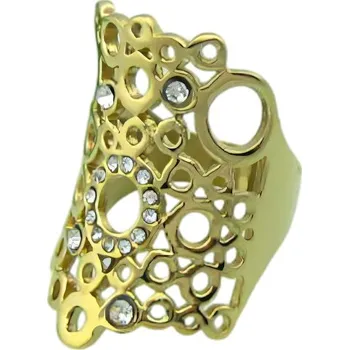 Prsten Ozdobný prsten s geometrickým vzorem a krystaly, zlatá barva, elegantní design, velikost univerzální. 54,4