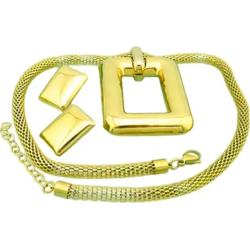 Souprava šperků Ocelový set s geometrickými prvky – náhrdelník a pár náušnic, rozměry: N: 450x6 mm, E: 24x18 mm, P: 60x45 mm.