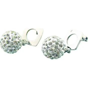 Náušnice Náušnice s kulatými krystaly a čtvercovým detailem, průměr 14 mm, stříbrná barva.