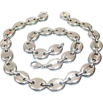 Souprava šperků Ocelový set s lesklými články, náhrdelník 600 mm a náramek 200 mm, šířka 13,5 mm.