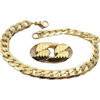 Náramek Náramek s detailním vzorem, stříbrné barvy, délka 210 mm, šířka 7 mm, zlacený PVD.