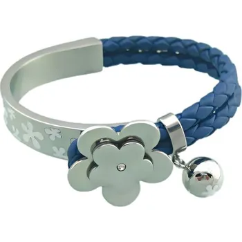 Náramek Náramek s květinovým motivem a zvonečkem, modrá pletená část, elegantní design, hmotnost 35 g.