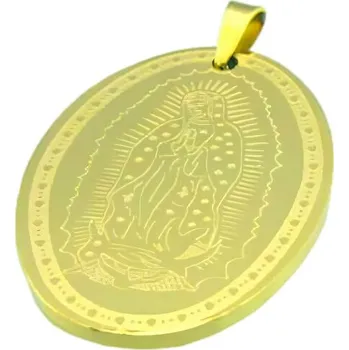 Přívěsek Přívěsek s vyobrazením Panny Marie, oválný design 43x30mm, zlatá barva.