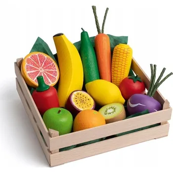Dřevěná hračka Sada zeleniny a ovoce v bedýnce Erzi