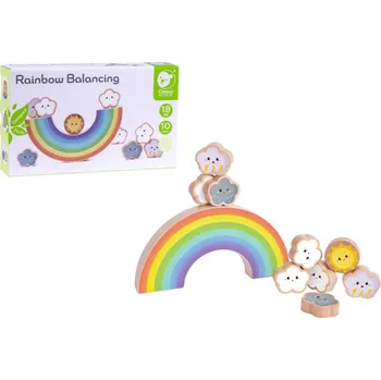 Dřevěná hračka Hra balanční duha s mráčky dřevo 20x12x4,5cm 18m+