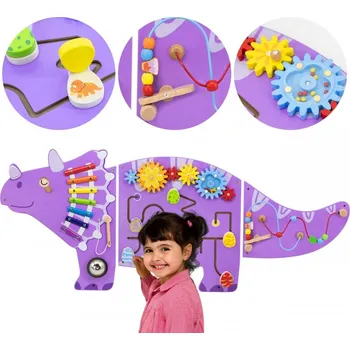 Dřevěná hračka VIGA DŘEVĚNÁ SENZORICKÁ TABULE MANIPULAČNÍ VZDĚLÁVACÍ TRICERATOPS DINOSAURUS