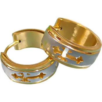 Náušnice Náušnice s dekorativním vzorem, průměr 18 mm, šířka 7 mm, elegantní design v kombinaci stříbrné a zlaté barvy.