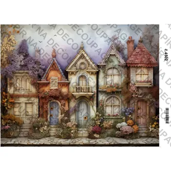 Umělecký papír Rýžový a soft papír na decoupage - Domky, ulice - KB4502 Materiál: Rýžový papír, Rozměr: A4