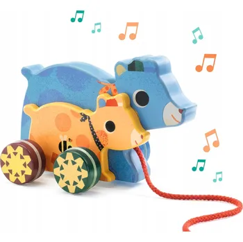 Dřevěná hračka DJECO: Dřevěná hračka na tahání MEDVÍDCI s melodií 6266