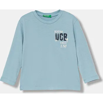 Dětské bavlněné tričko s dlouhým rukávem United Colors of Benetton modrá barva, s potiskem, 3ATNG10KT 3ATNG10KT.P.Seasonal 50X, vel. 90