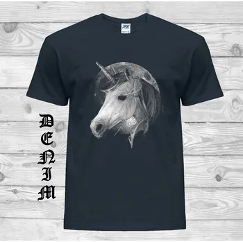 Pánské tričko levne-bavlnene-tricko-potisk-jednorozec-uplnek Barva: Denim - riflovina, velikost: XS