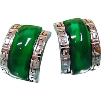 Náušnice Náušnice s zeleným kamenem a dekorativním vzorem, elegantní design, kód produktu: 7NE6323