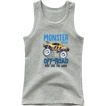 Dívčí tílko Dětské bavlněné tílko s potiskem off road auta Jednobarevné tričko bez rukávů s O výstřihem Letní top pro chlapce a dívky Různé barvy šedá 10