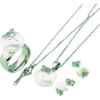 Souprava šperků Set šperků s perlovými detaily a květinovými motivy – náhrdelník 45x2mm, přívěsek 16mm, pár náušnic 10mm, prsten 17mm