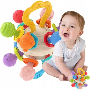 Senzorická Hračka 2 v 1 kousátko s měkkým chrastítkem Motessori pro miminka 0m