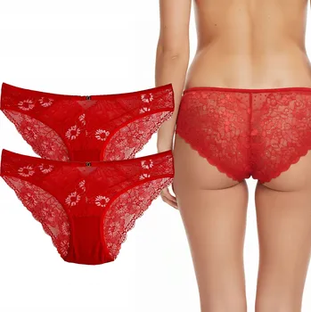 Kalhotky DÁMSKÉ KALHOTKY kalhotky krajkové, elastické, prodyšné, 2 pack, červené *S/M