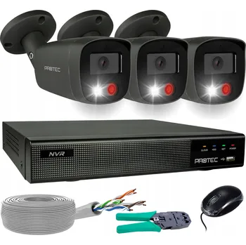 Bezpečnostní kamera Sada 3 Grafitových IP Kamer 4K 8MP POE IR + Bílé Světlo + Mikrofon (bez HDD)