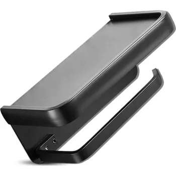 Držák na toaletní papír s poličkou Černý WC Loft ocel šrouby koupelnový