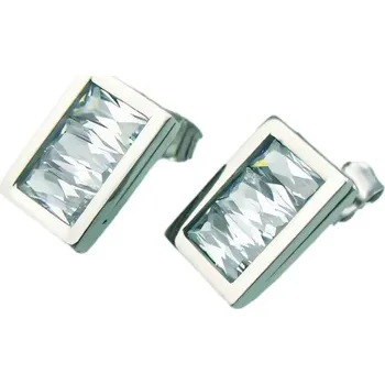 Náušnice Náušnice s obdélníkovým krystalem 14x10 mm ve stříbrné barvě, elegantní design pro každou příležitost.