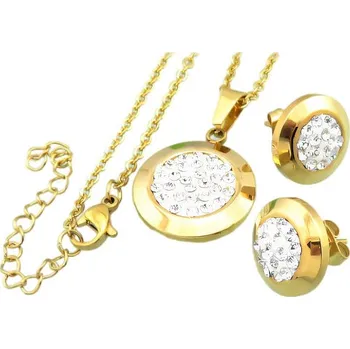 Souprava šperků Set šperků s krystaly v zlaté barvě - náhrdelník a pár náušnic, průměr přívěsku 20 mm, průměr náušnic 14 mm