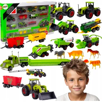 autíčko SADA ZEMĚDĚLSKÝCH STROJŮ TRAKTOR KOMBAJN ZEMĚDĚLSKÝ TRAKTOR ZVÍŘATA MALÝ FARMÁŘ VELKÝ