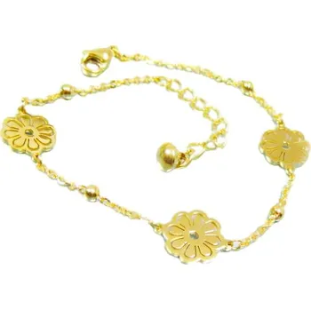 Náramek Náramek s květinovými motivy a perličkami, zlatá barva, elegantní design, délka nastavitelná.