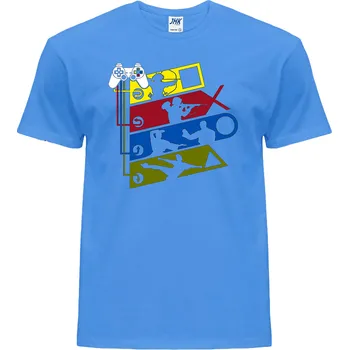 Pánské tričko levne-bavlnene-tricko-potisk-hra-playstation Barva: Aqua - modrá, velikost: XL