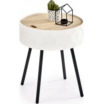 Konferenční stolek Konferenční stolek, noční stolek s úložným prostorem HALMAR Aura kulatý Boho bílá černá