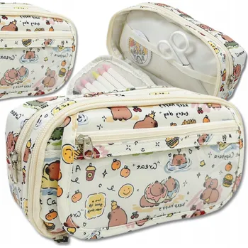 Penál Školní Penál Dvoukomorový Rozkládací Pouzdro Kapybara Kosmetická Taštička Velký