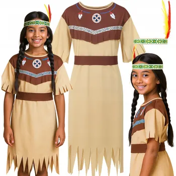 Karnevalový kostým KOSTÝM INDIÁNSKÝ MALÁ INDIÁNKA PŘEVLEK INDIÁNA ČELENKA S PÉŘÍM APAČ 122 128