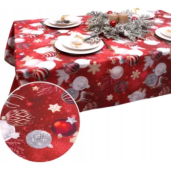 ubrus Obrus Świąteczny BN25 – Červený Vánoční ubrus odolný proti skvrnám 220x140 cm