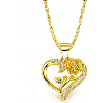 Řetízek Zlatý Řetízek 925/585 Srdce s růží Stabilizovaná Růže pro ženy