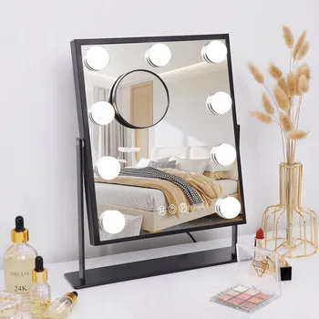 Zrcadlo Kosmetické zrcátko s LED podsvícením, 9 LED diod, Hollywood styl s 9 žárovkami