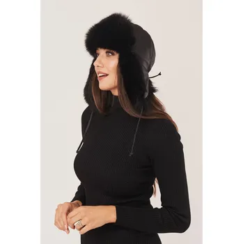 Čepice Dámská zimní kožešinová černá čepice - ušanka (XL - 44)