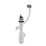 Alca Sifon dřezový DN 40/50 s přípojkou Ø 17–23 mm, nerezovou mřížkou Ø 70 mm a flexi přepadem, pryžová zátka A444P-DN50/40