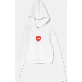 Chlapecká mikina Dětská bavlněná mikina Diesel SCUOREHOOD SWEAT-SHIRT bílá barva, s kapucí, s potiskem, J02229 00X, vel. 120