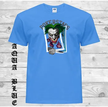 Pánské tričko panske-levne-bavlnene-vtipne-tricko-potisk-joker-poker Barva: Aqua - modrá, velikost: XL