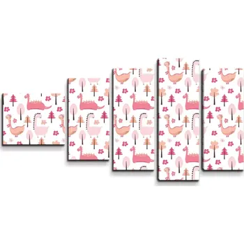 Obraz Sablio Obraz - 5-dílný Růžoví dinosauři - 100x60 cm