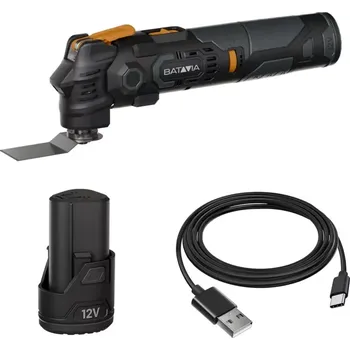 Sada nářadí Aku antivibrační multifunkční nástroj Multitool, 12V Li-Ion, 5.000 - 20.000 ot./min, včetně 2,0Ah baterie a nabíjecího kabelu USB-C, sada Fixxpack 2.0 BATAVIA (BATAVIA)
