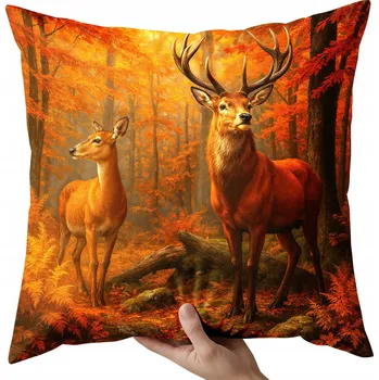 Povlak na polštářek Podzimní povlak na dekorativní polštář 40x40 cm - motiv jelen, les